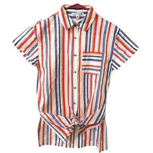 NEW Mountain & Isles Womens Size Small Baha Stripe Short Sleeve Button Up Shirt